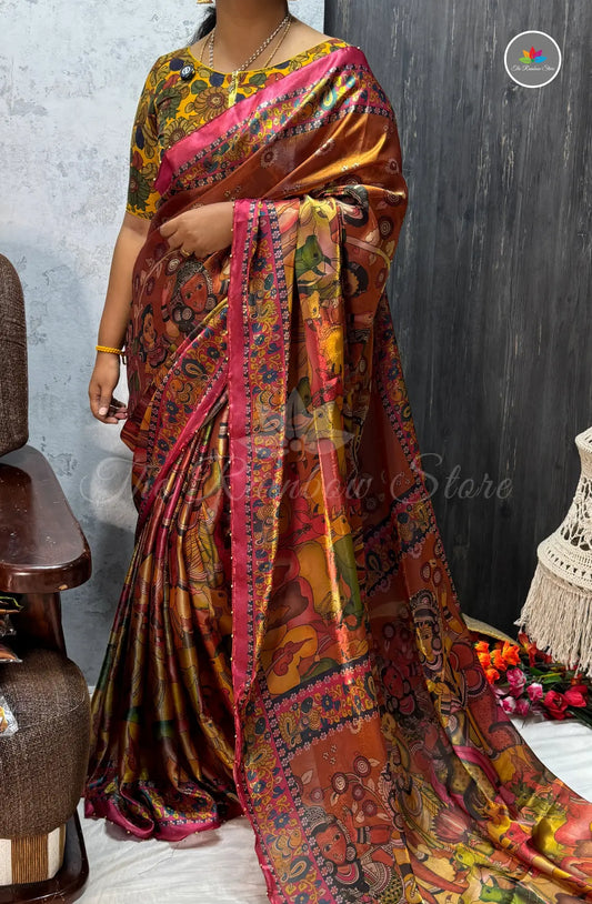 Pure Space Silk with Kalamkari Prints - Multicolor