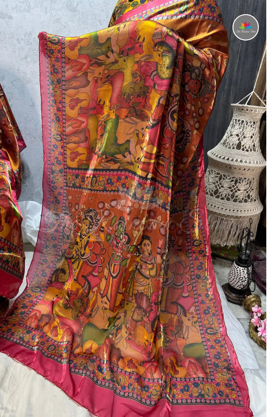 Pure Space Silk with Kalamkari Prints - Multicolor