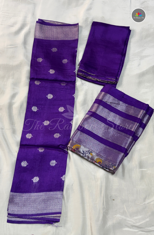 Pure Tussar 3-Piece Salwar Set (Unstitched) - Purple