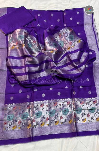 Pure Tussar 3-Piece Salwar Set (Unstitched) - Purple