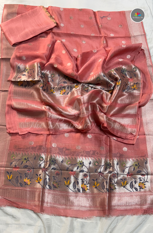 Pure Tusser 3 Piece Salwar Material Set (Unstitched) - Peach