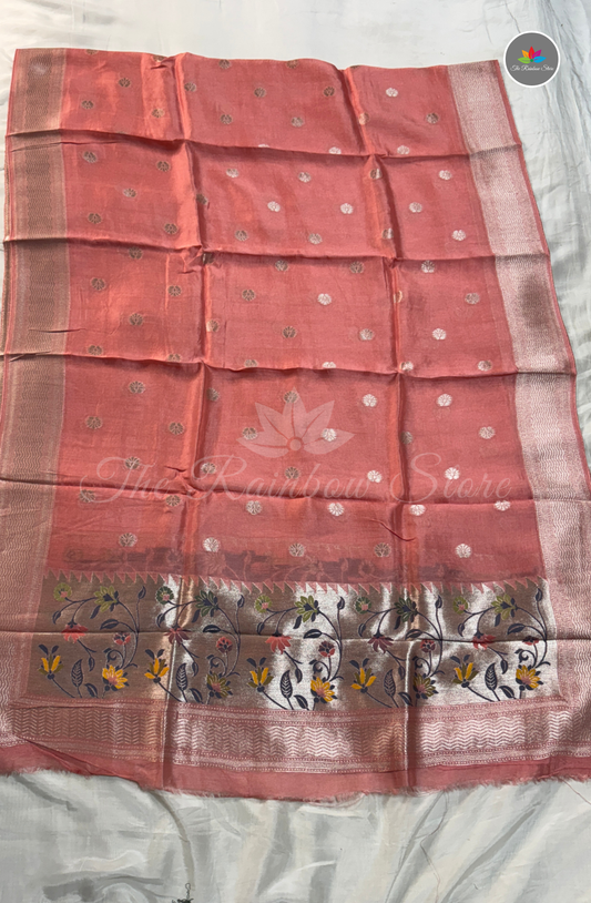 Pure Tusser 3 Piece Salwar Material Set (Unstitched) - Peach