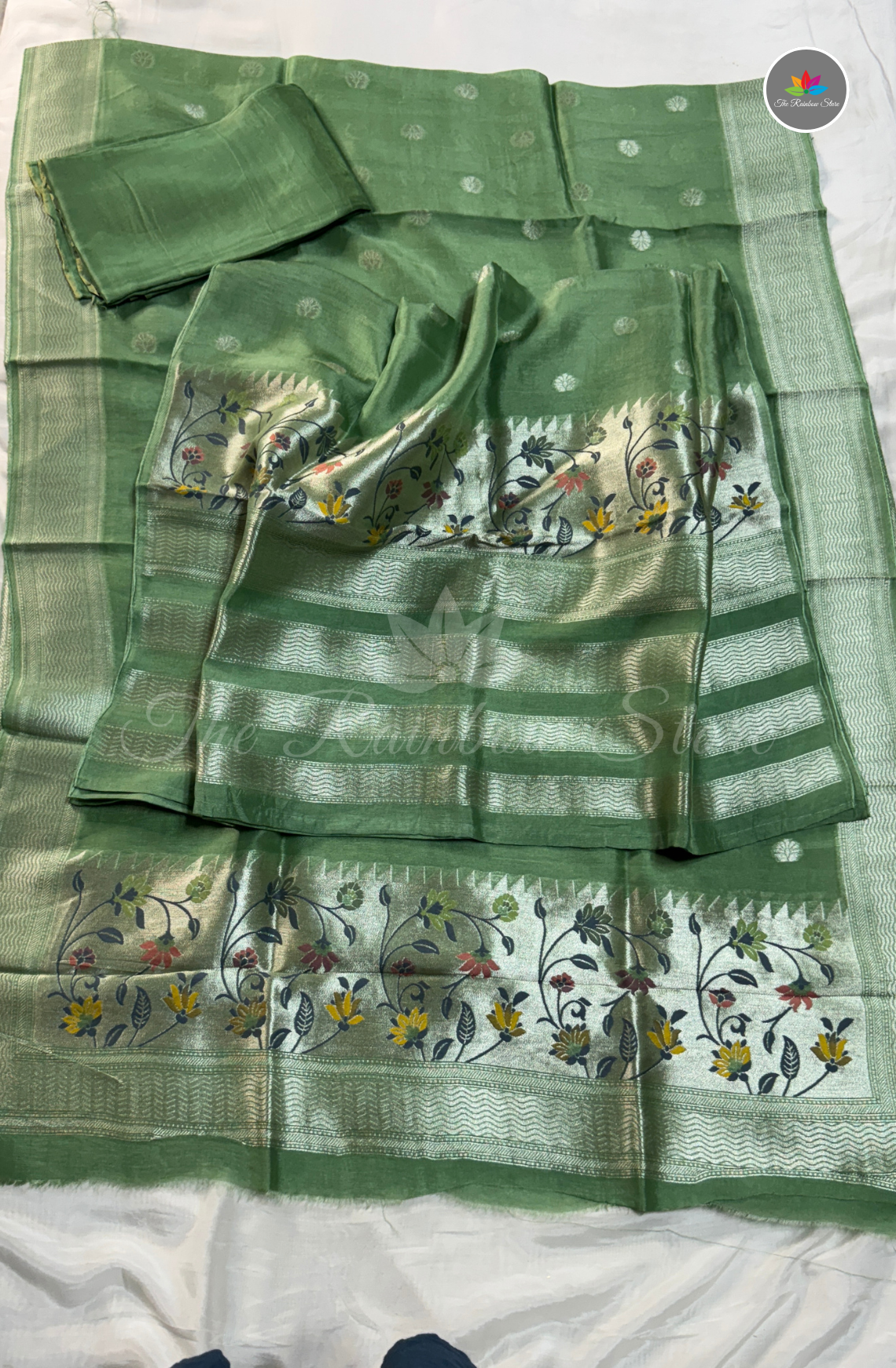 Pure Tusser 3 Piece Salwar Material Set (Unstitched) - Sage Green