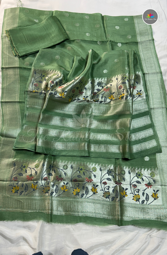 Pure Tusser 3 Piece Salwar Material Set (Unstitched) - Sage Green
