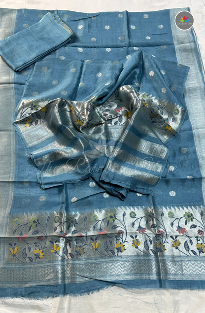Pure Tusser 3 Piece Salwar Material Set (Unstitched) - Sky Blue