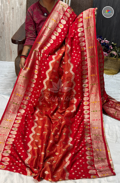 Mushru Silk Saree - Radiant Red