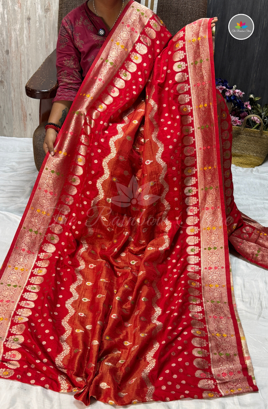 Mushru Silk Saree - Radiant Red