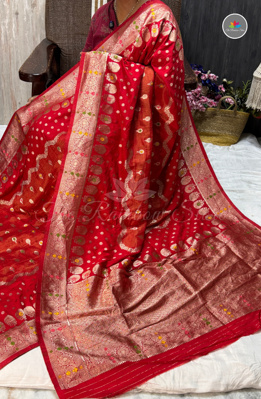 Mushru Silk Saree - Radiant Red