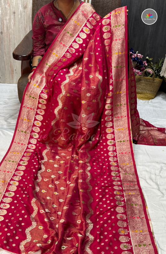 Mushru Silk Saree - Rani Pink