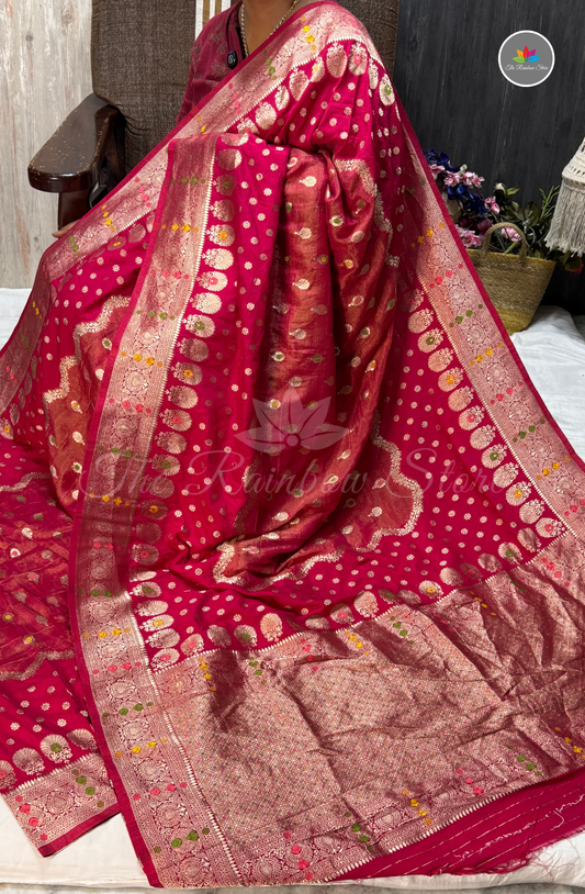 Mushru Silk Saree - Rani Pink