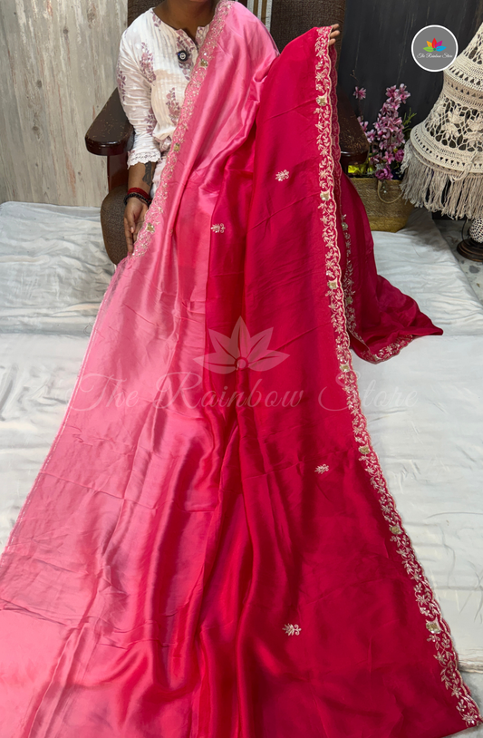 Pure Organza Crepe Saree - Rani Pink