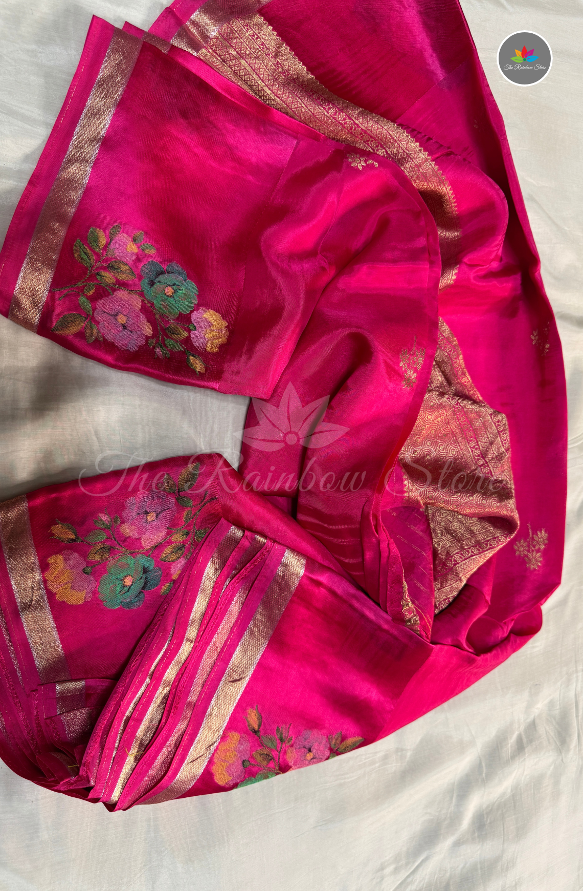 Organza Silk Saree - Rani Pink