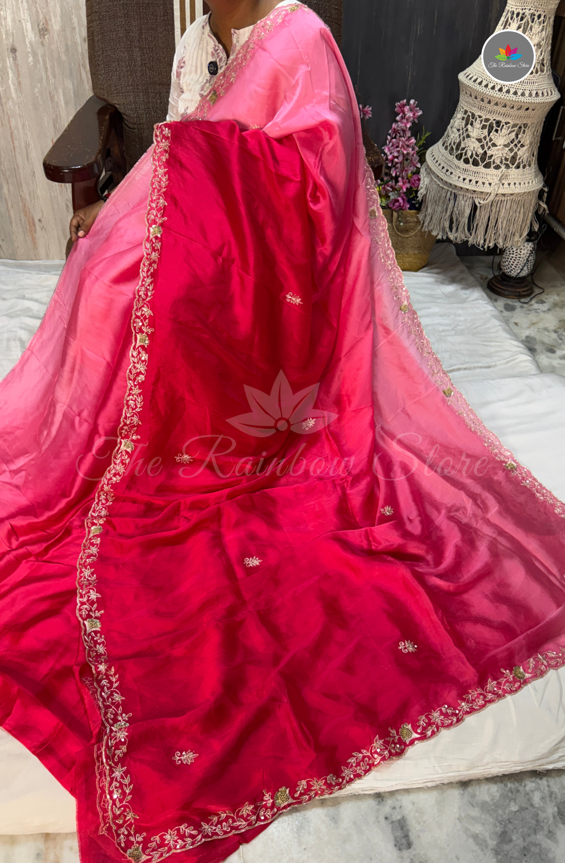 Pure Organza Crepe Saree - Rani Pink