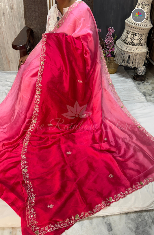 Pure Organza Crepe Saree - Rani Pink
