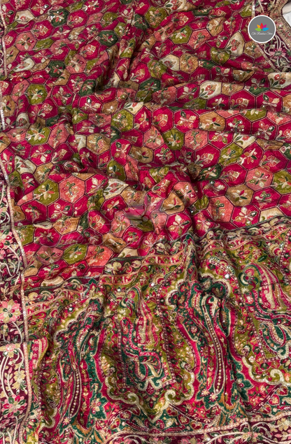 Premium Chinon Embroidery Saree - Rani Pink