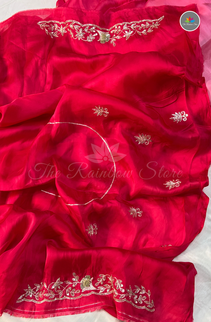 Pure Organza Crepe Saree - Rani Pink