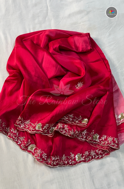 Pure Organza Crepe Saree - Rani Pink