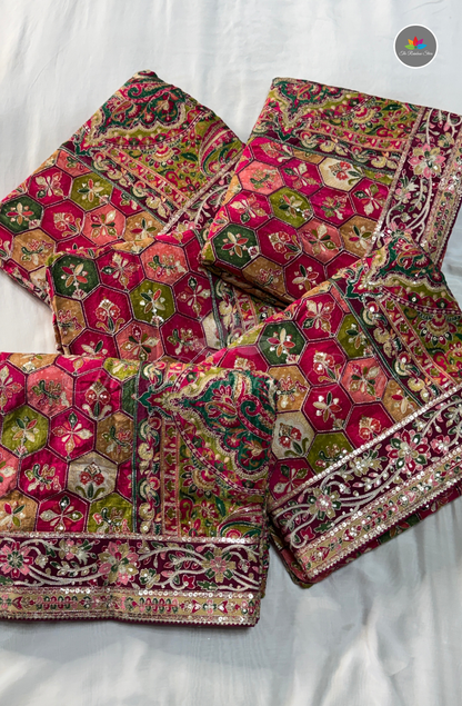 Premium Chinon Embroidery Saree - Rani Pink
