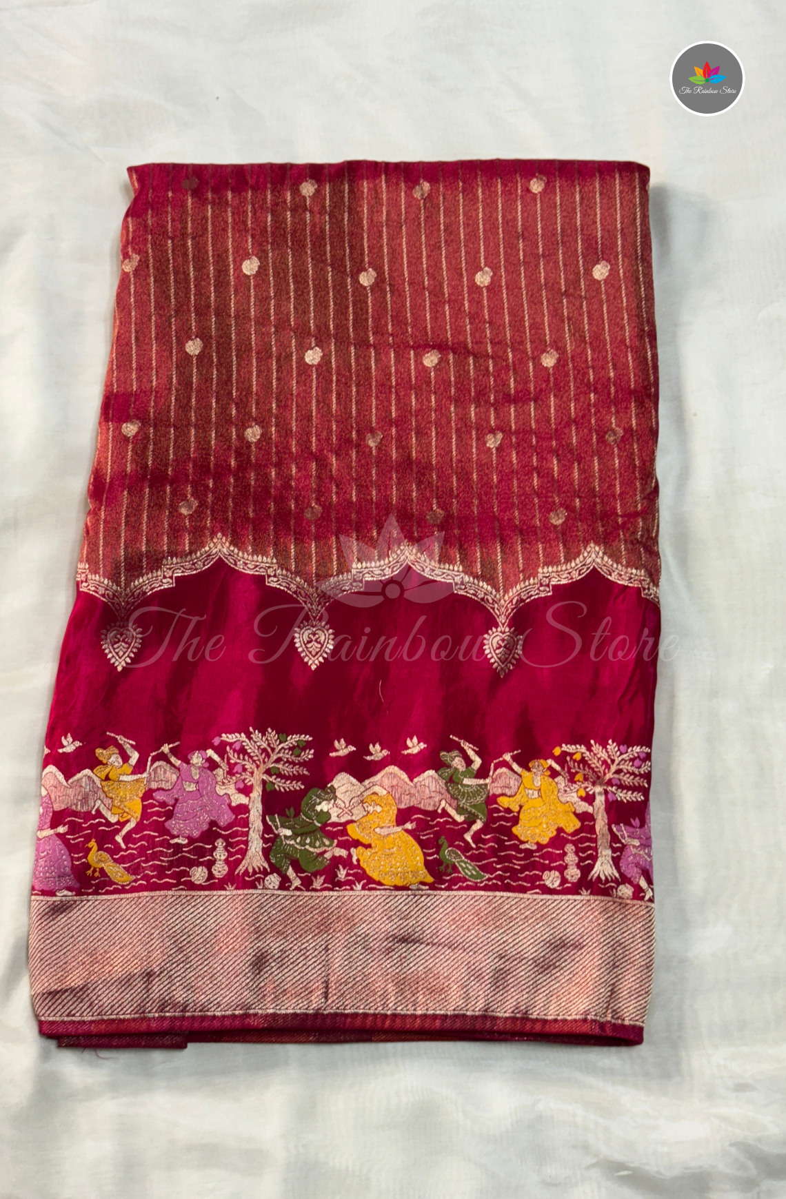 Imported Satin Mushru Saree - Rani Pink with Rose Gold Zari