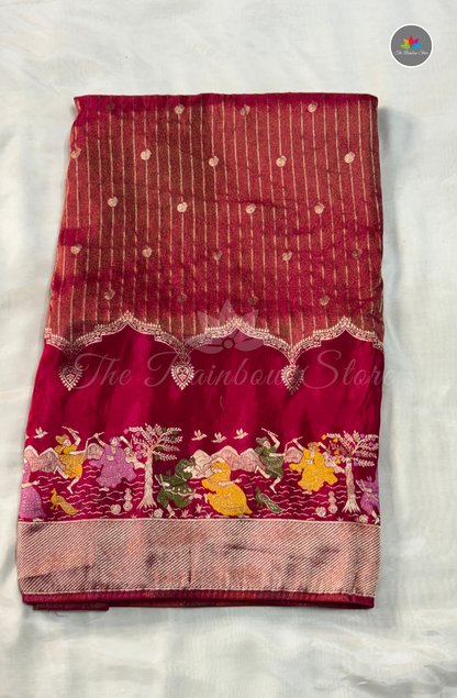 Imported Satin Mushru Saree - Rani Pink with Rose Gold Zari