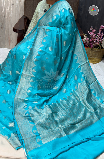 Manipur Kota Silk Saree - Sky Blue