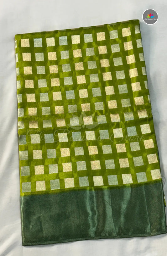 Raw Mango Silk Saree - Parrot Green