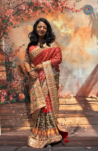 Premium Chinon Embroidery Saree - Rich Red