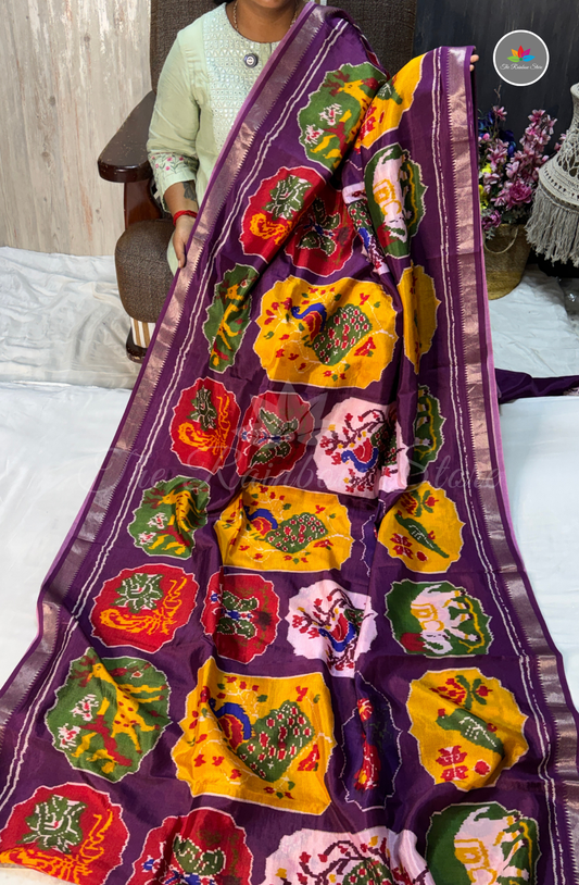 Mangalagiri Pattu Saree - Rich Royal Purple base with Mustard Yellow