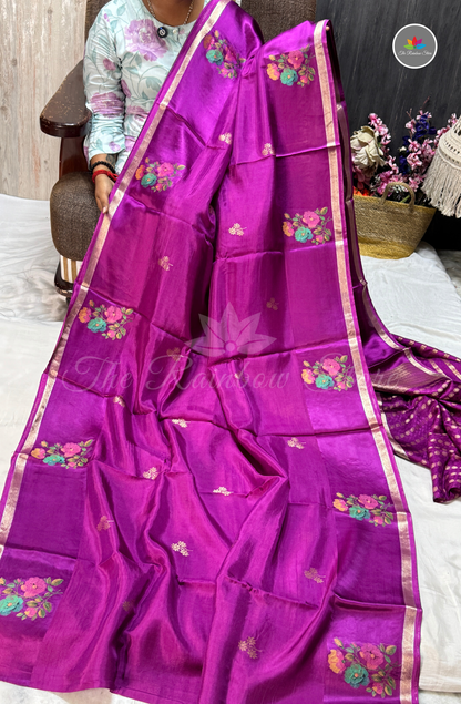 Organza Silk Saree - Royal Purple
