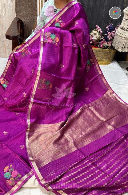 Organza Silk Saree - Royal Purple