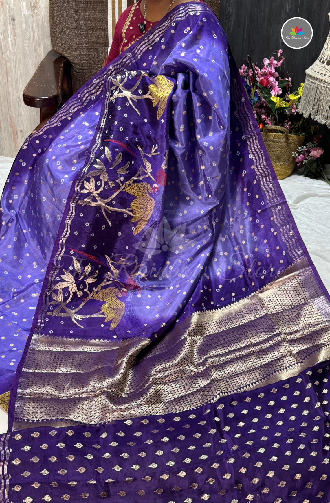 Dual-Tone Paper Silk Saree - Royal Purple & Deep Violet