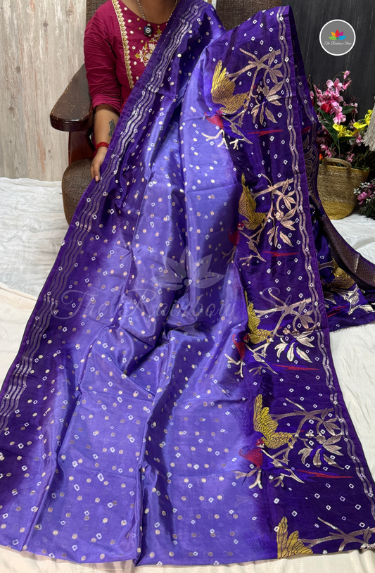 Dual-Tone Paper Silk Saree - Royal Purple & Deep Violet