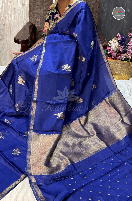 Organza Silk Saree - Royal Blue