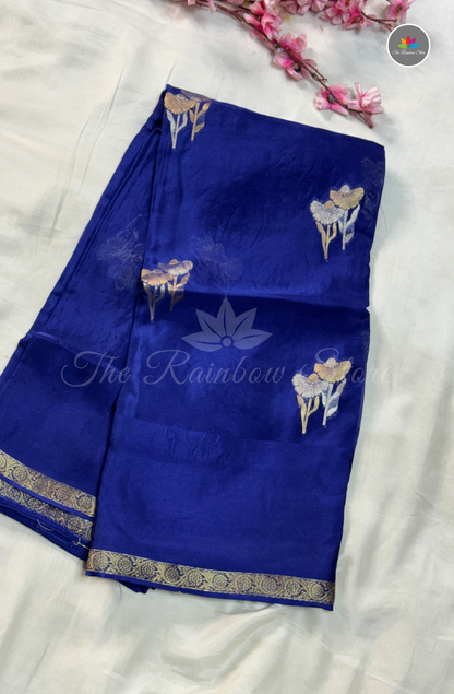 Organza Silk Saree - Royal Blue