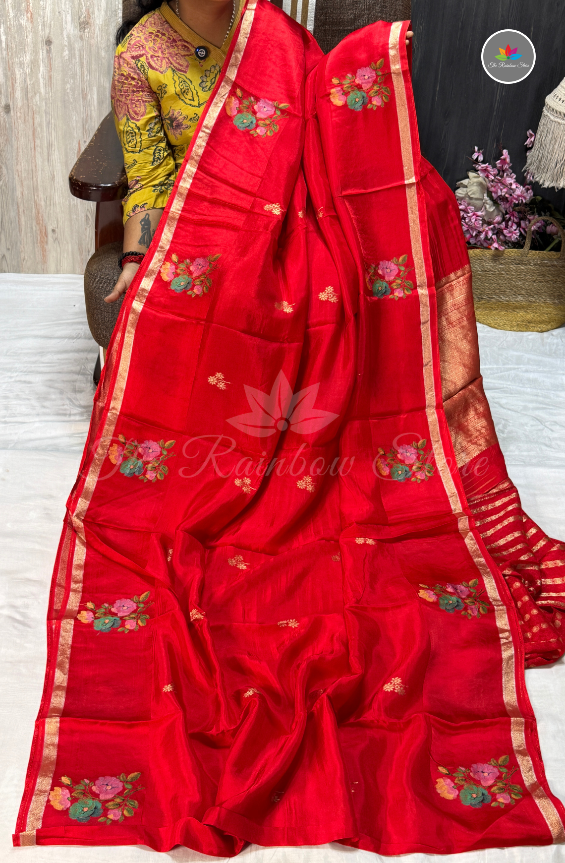Organza Silk Saree - Ruby Red