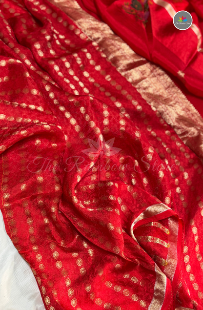 Organza Silk Saree - Ruby Red