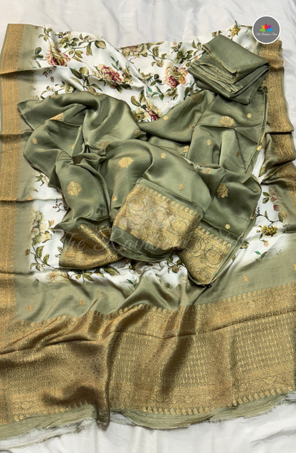 Pure Satin Mushru 3-Piece Salwar Set - Sage Green