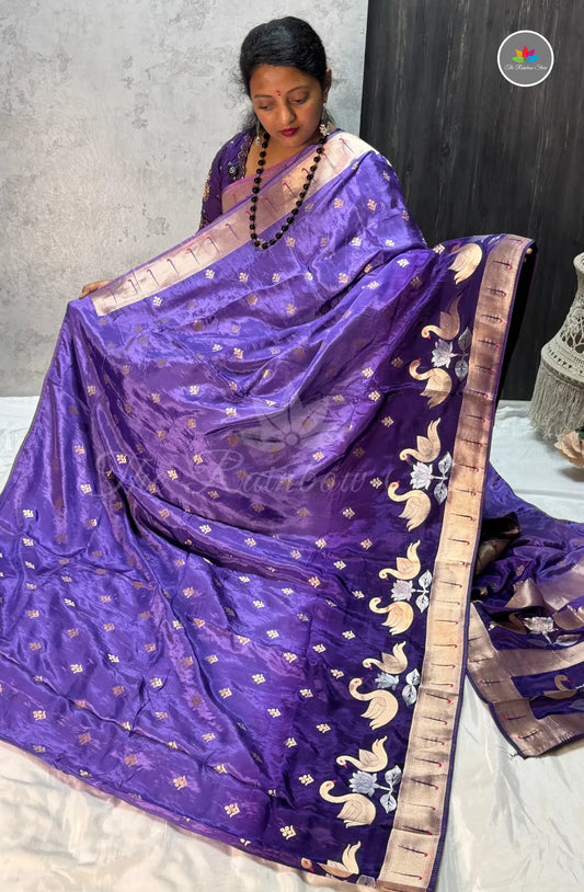 Elegant Satin Mushru Silk With Paithani - Violet