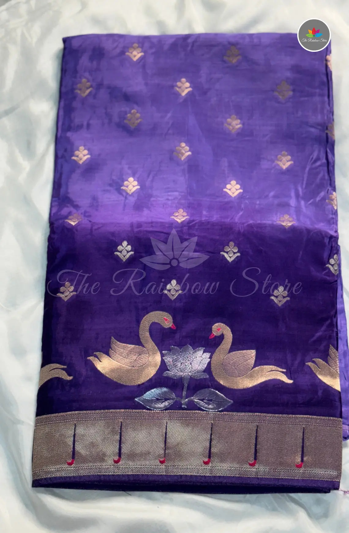 Elegant Satin Mushru Silk With Paithani - Violet