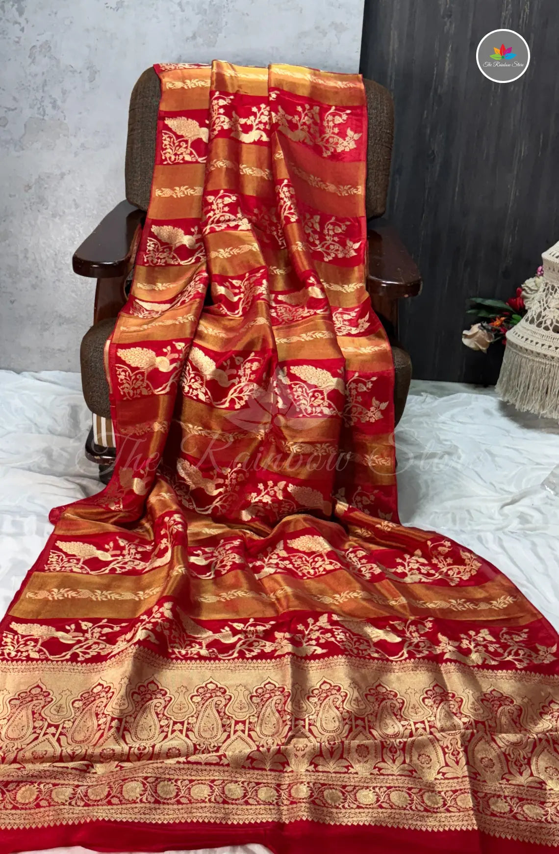 Premium Satin Tissue Saree - Red