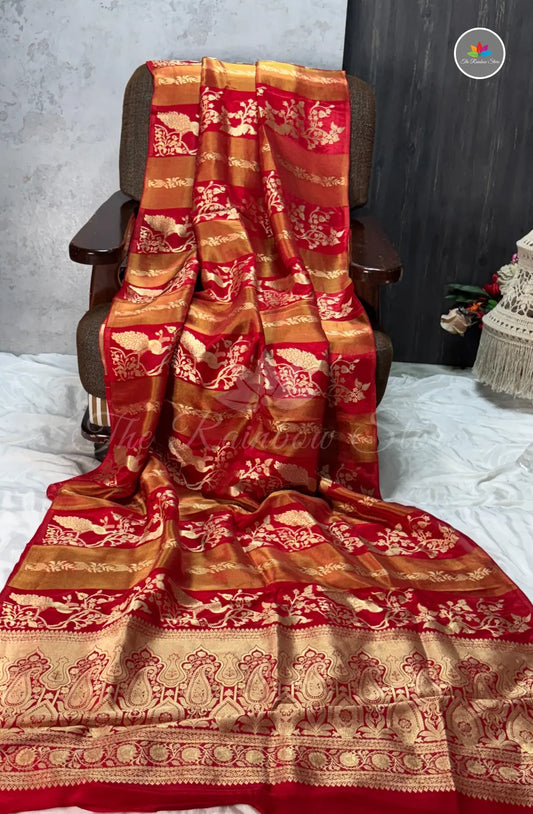 Premium Satin Tissue Saree - Red