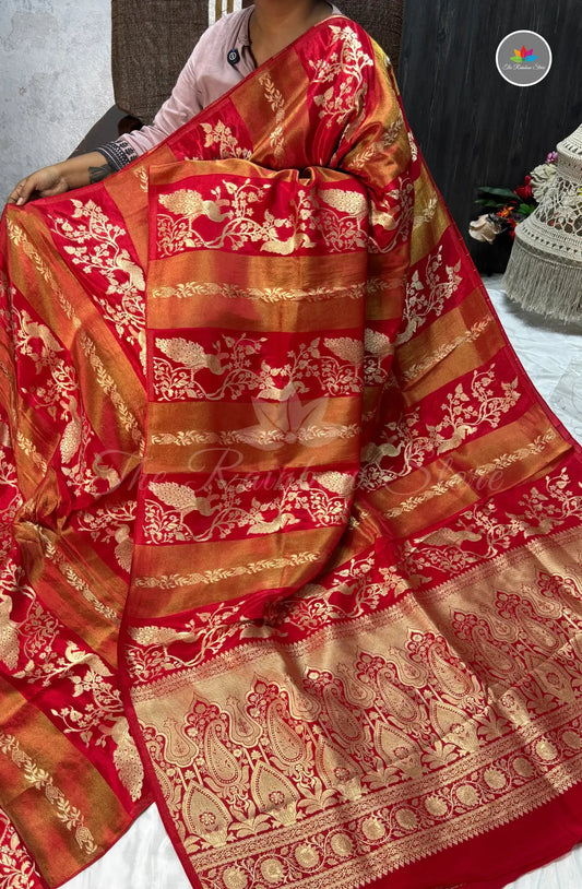 Premium Satin Tissue Saree - Red