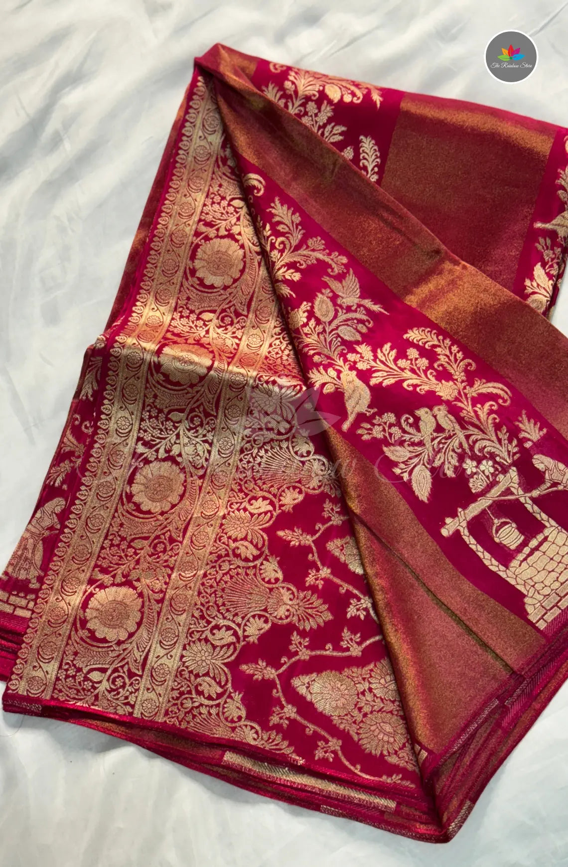 Premium Tissue Saree with Intricate Zari Weaves - Rani Pink