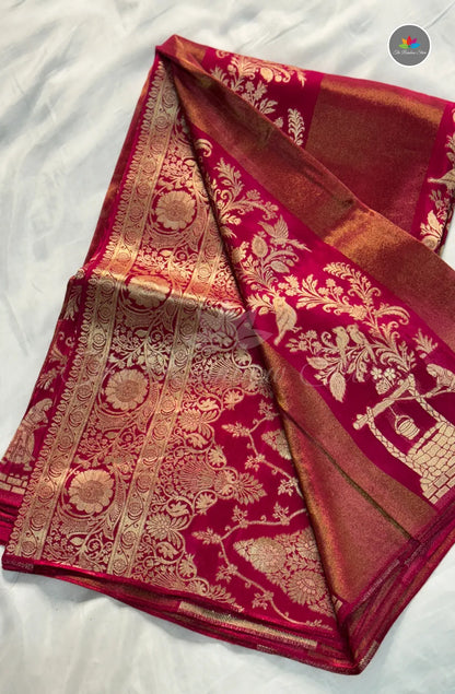 Premium Tissue Saree with Intricate Zari Weaves - Rani Pink