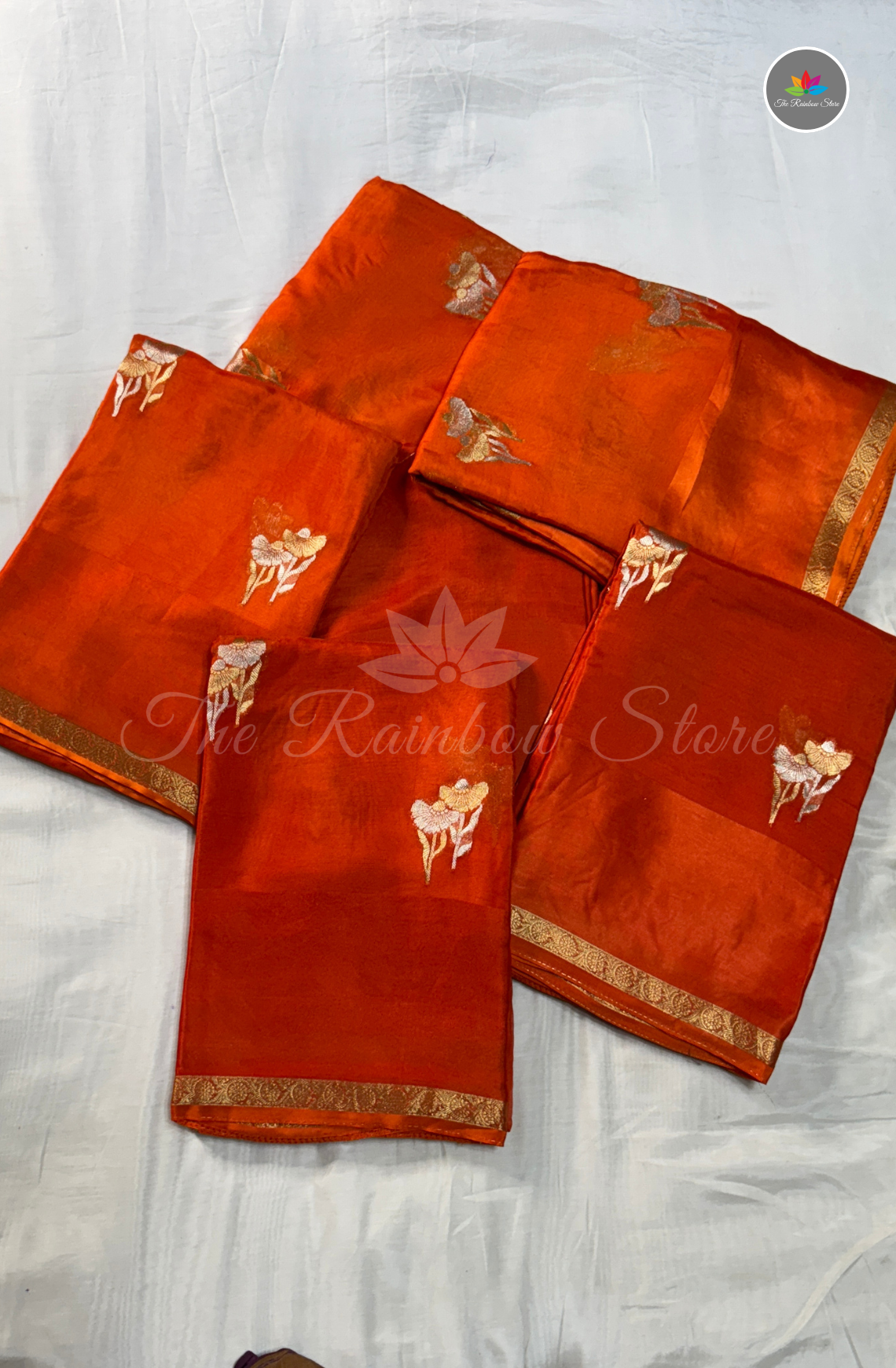 Organza Silk Saree - Sunset Orange