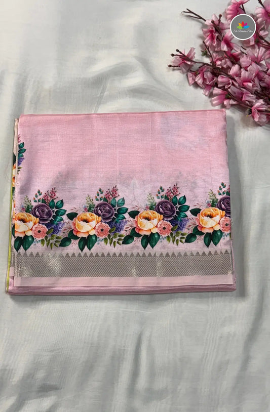 Pure Mangalagiri Pattu  with Tanjore Paints - Blush Pink