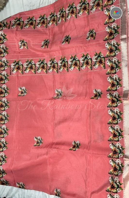 Pure Mangalagiri Pattu  with Tanjore Paints - Dark Peach