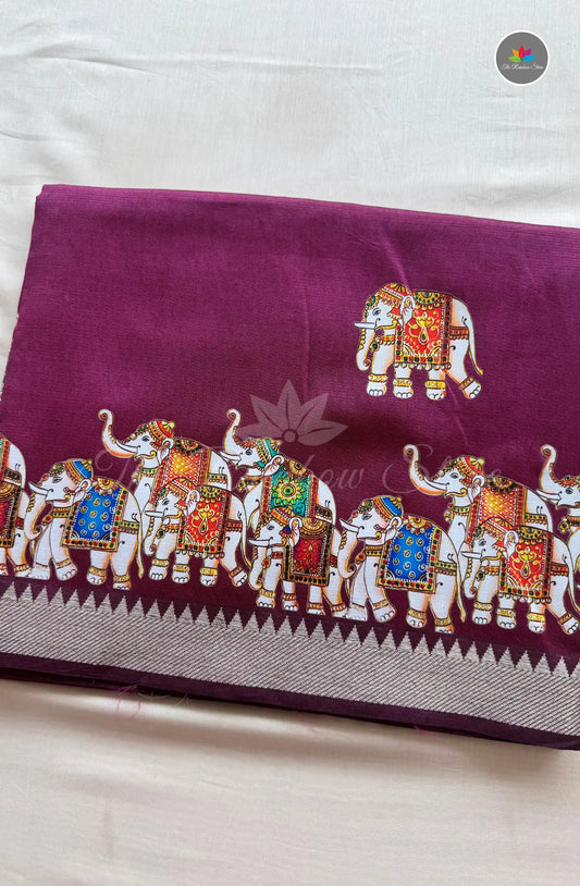 Pure Mangalagiri Pattu  with Tanjore Paints - Deep Purple