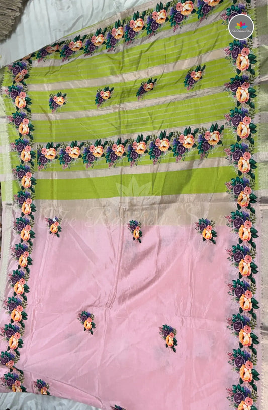 Pure Mangalagiri Pattu  with Tanjore Paints - Pink