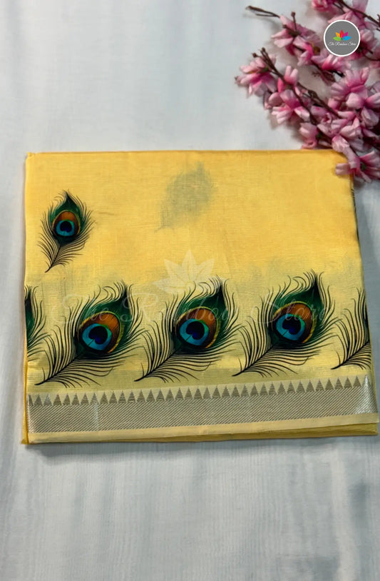 Pure Mangalagiri Pattu  with Tanjore Paints - Light Sandal